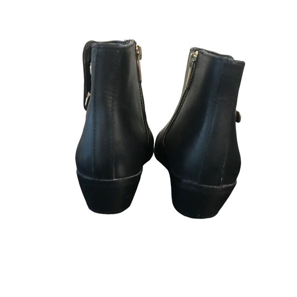 SAM EDELMAN Peter Black Leather Zip Gold Buckle Ankle  Booties Boots  6M - Picture 5 of 9